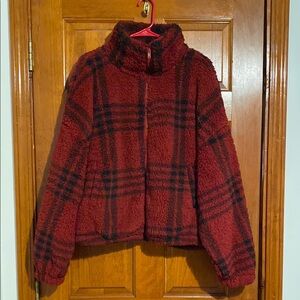 SO Red & Black Cozy Plaid Sherpa Jacket